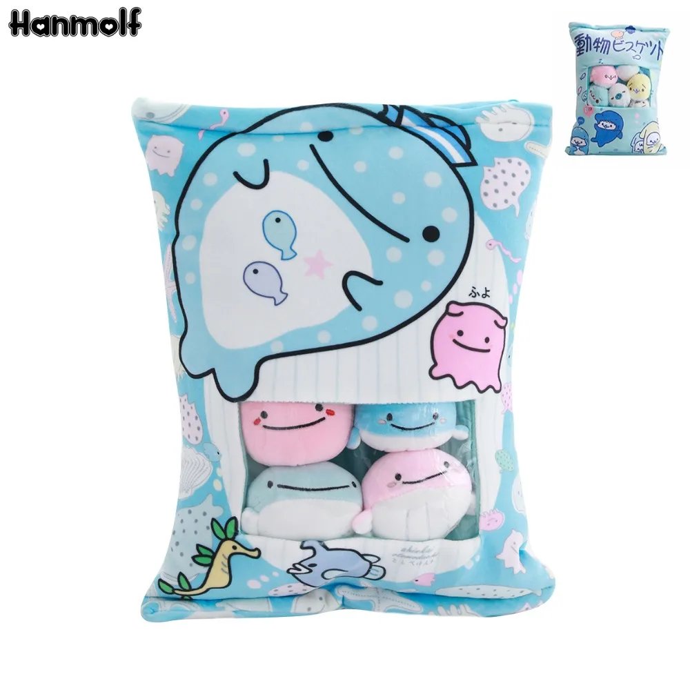 

Animals Snack Toys Sea Lion Whale Stuffed Small Pudding Balls Mini Aquatic Animal Toys Food Biscuit Zipper Bag Blue Kids Gift