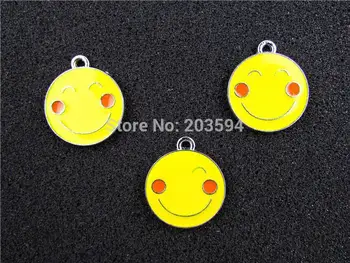 

AE417 Mix Color 100Pcs Alloy Metal Enamel Smile Face Charms Pendants 26x23mm bead