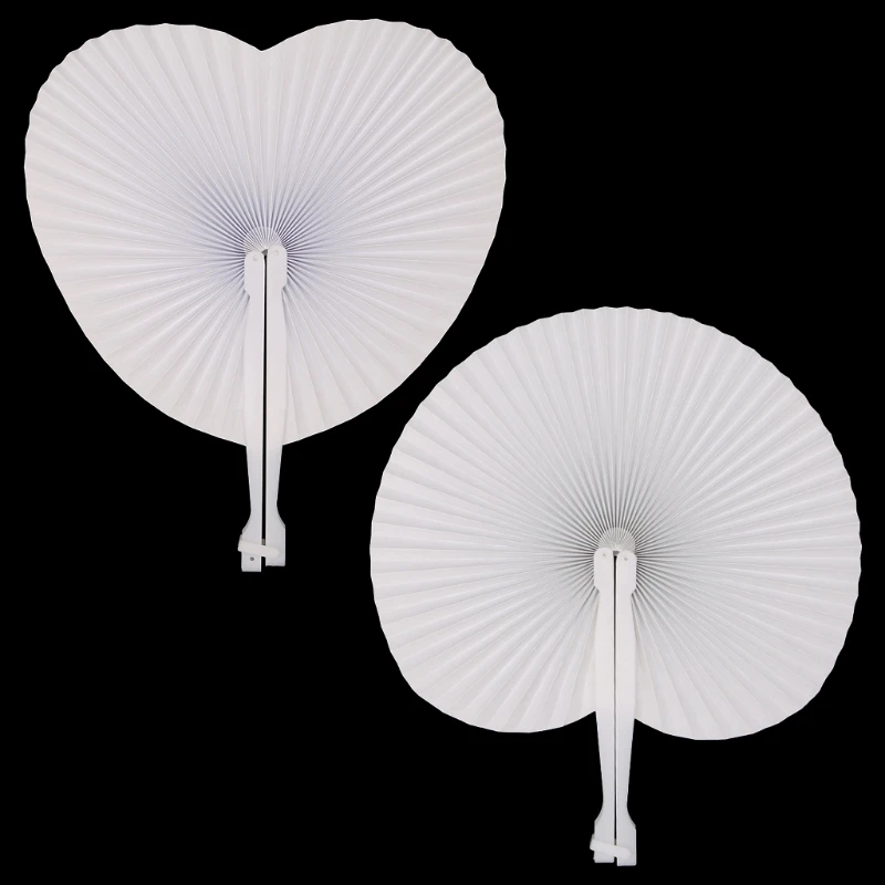 

Blank Folding Fan Handmade White Hand Fans Round Circle Wedding Party Decor Gift