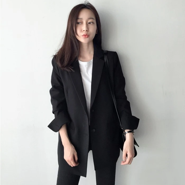 

2019 Spring and Autumn new Korean version of the small suit female long section suit long sleeved fashion wild casual coat
