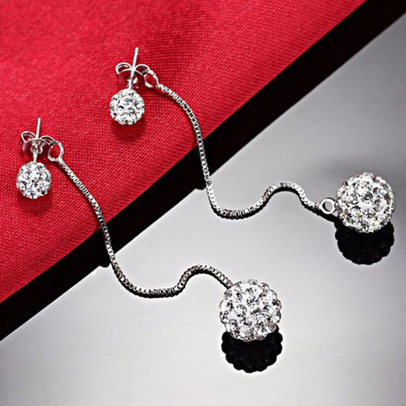 JEXXI Promotion Double Cubic Zirconia Crystal Ball Dangle Earring 925