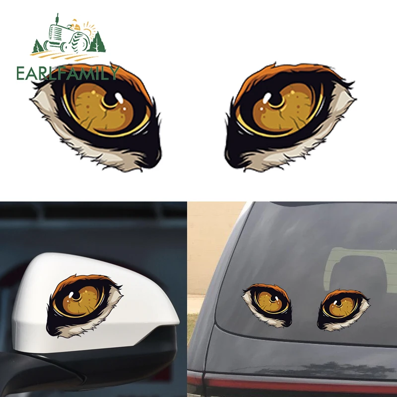 

EARLFAMILY 10cm x 8cm 2x Funny 3D Wolf Eyes Car Stickers Truck Head Engine Rearview Mirror Window Cover Door DIY Decal Graphics