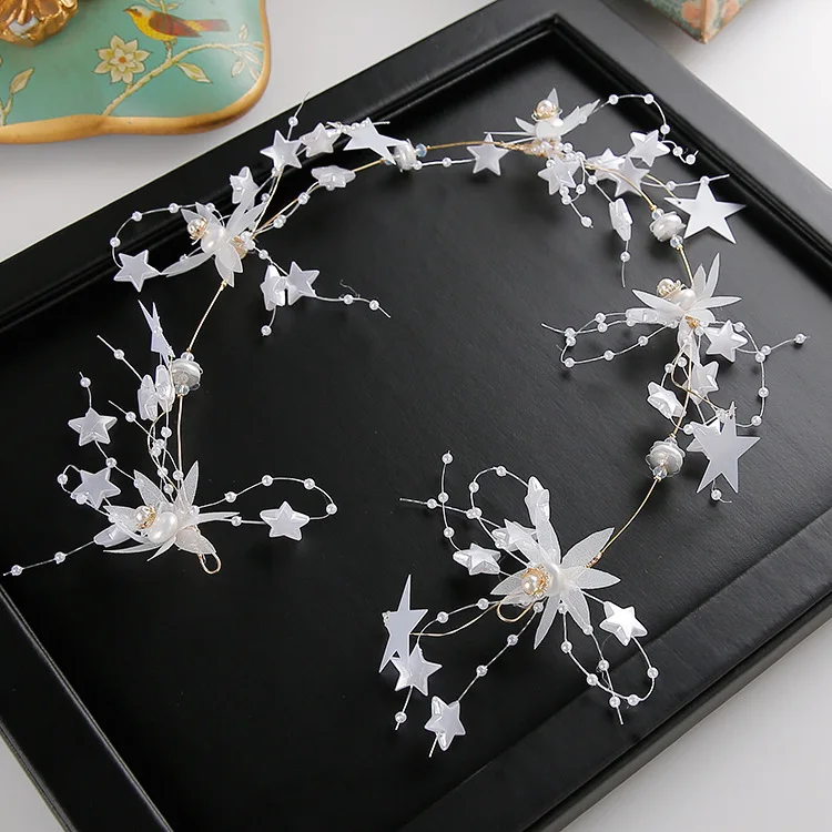 

2018 white star new bride's hairband wedding hair jewelry handmade brides headdress
