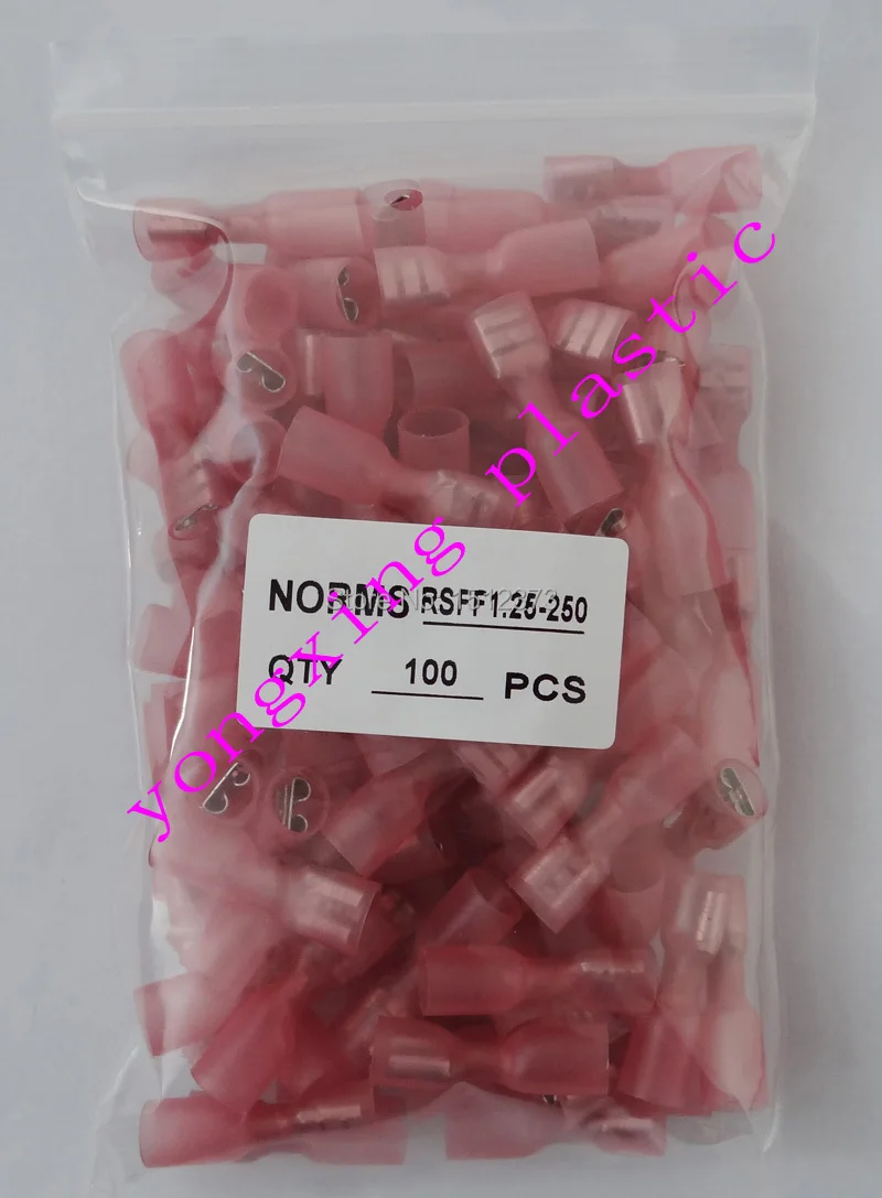 

100pcs package Heat shrink bullet female terminal red FDFD1.25-250 IMAX=19A 22-18AWG(1.5-2.5) square