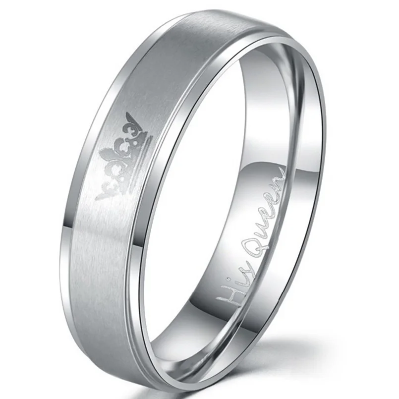 Relodi Charm Double Rings Her King and His Queen Stainless Steel Wedding Rings for Women & Men Fashion Couples Jewelry SP0168