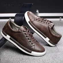 Мужская Вулканизированная обувь; дышащие кроссовки; мужские кожаные туфли на плоской подошве в винтажном стиле; мужские повседневные кроссовки на шнуровке; уличные кроссовки; Tenis Masculino