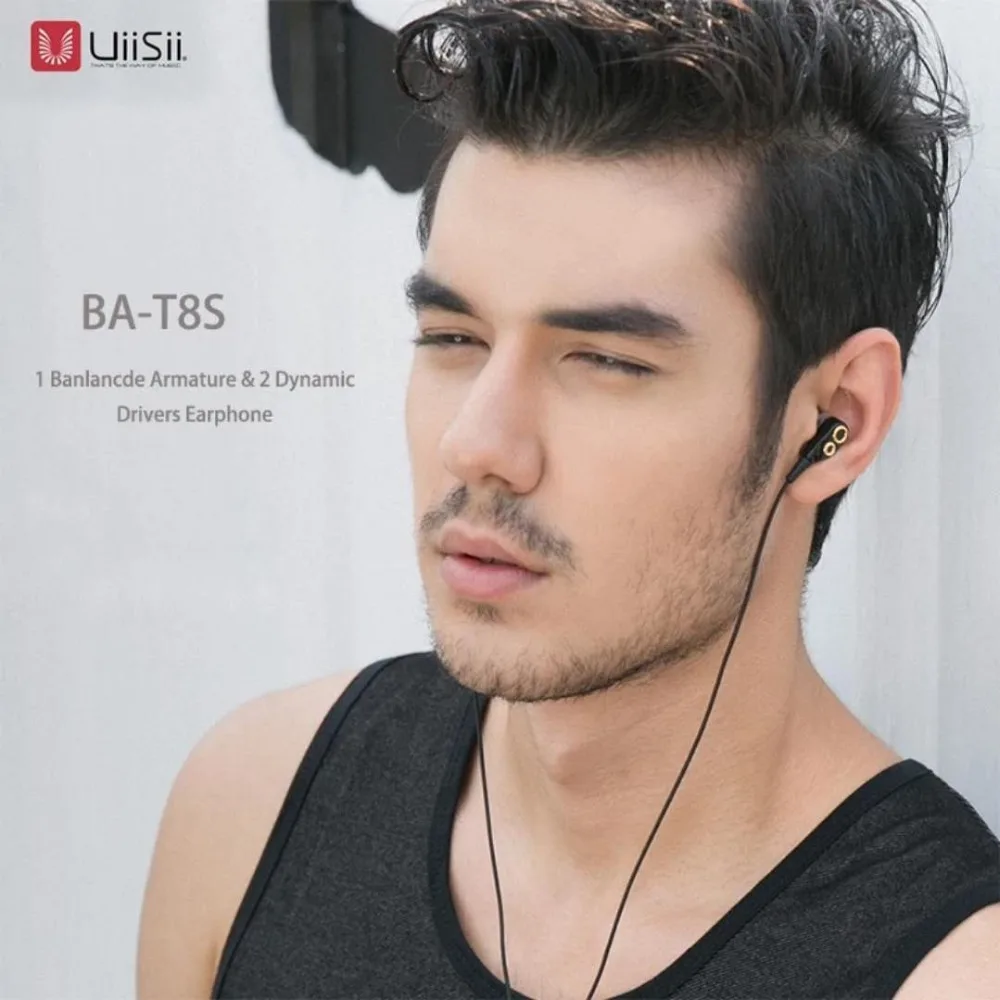 

UIISII BA-T8S 2DD+1BA 6 Drives Hybrid technology Earphone HIFI Noise Isolating Stereo with mic Monitor Headset 100% Original box