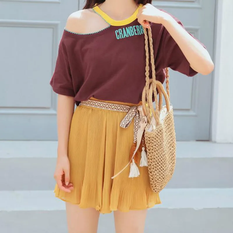 Off Shoulder Tshirts Women Summer 2018 Korean Casual