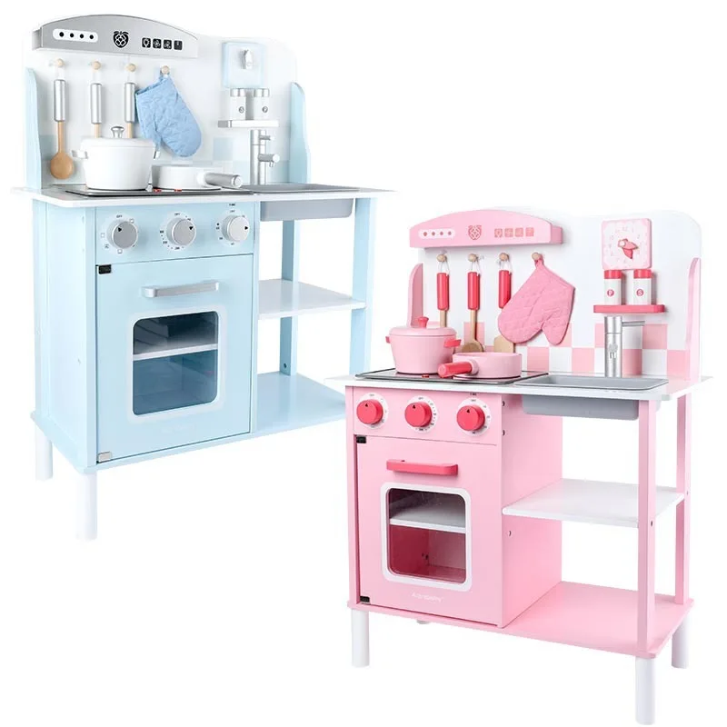 

Simulation Kitchen Set Children's Play House Tableware Stove Wooden Cut Cooking Boy Female Gas Stove Toy