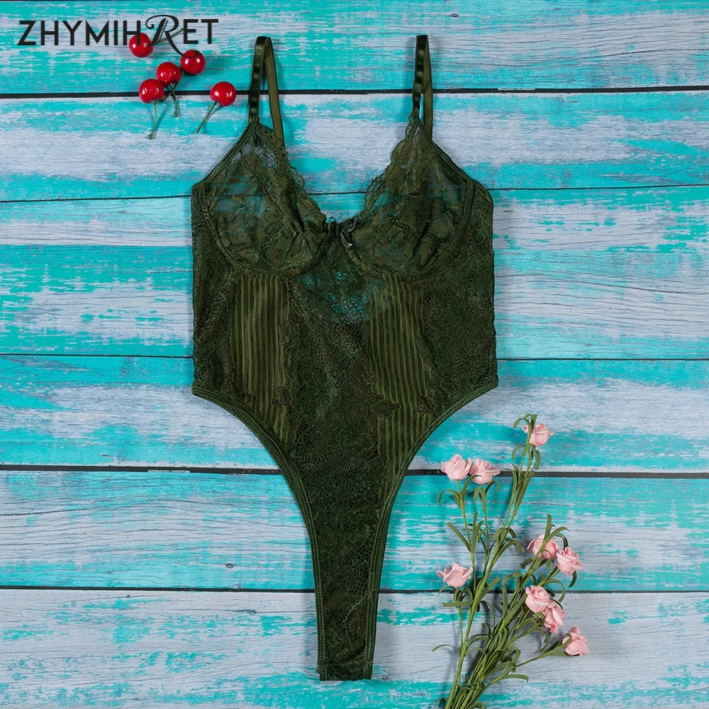 Сексуальное неоново зеленое Кружевное боди ZHYMIHRET с V образным вырезом вышитый