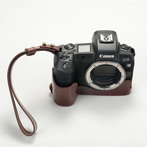 Чехол из искусственной кожи для камеры Canon EOS R с отверстием для батареи - Цвет: Coffee with strap
