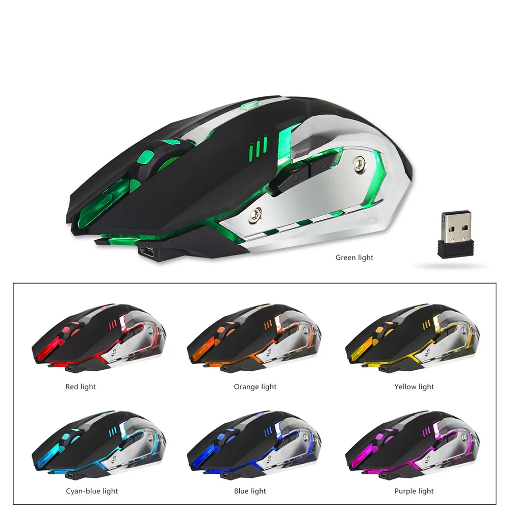 Wireless Mouse 2.4G Rechargeable Mouse 2400 DPI With USB Receiver Gaming Computer Mice 7 colors breathing light For Notebook PC