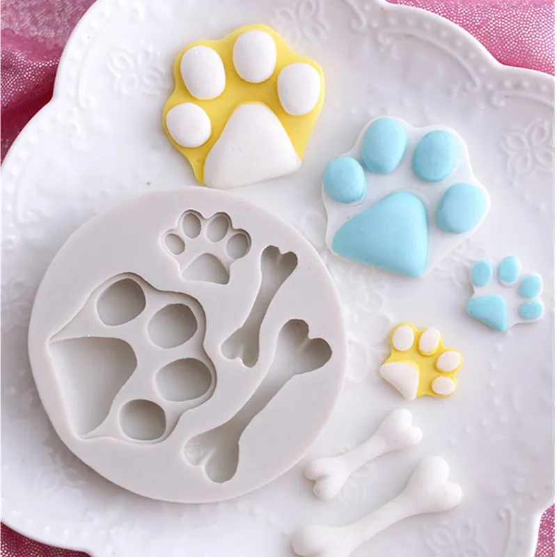 

Cute Dog Paw Bone Shape Fondant Cake Mold Silicone Gumpaste Chocolate DIY Baking Mold Cake Decoration Tools