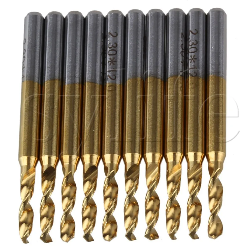 10pcs 3.175mm Titanium Coated Carbide Micro Drill Bits PCB CNC End Mill