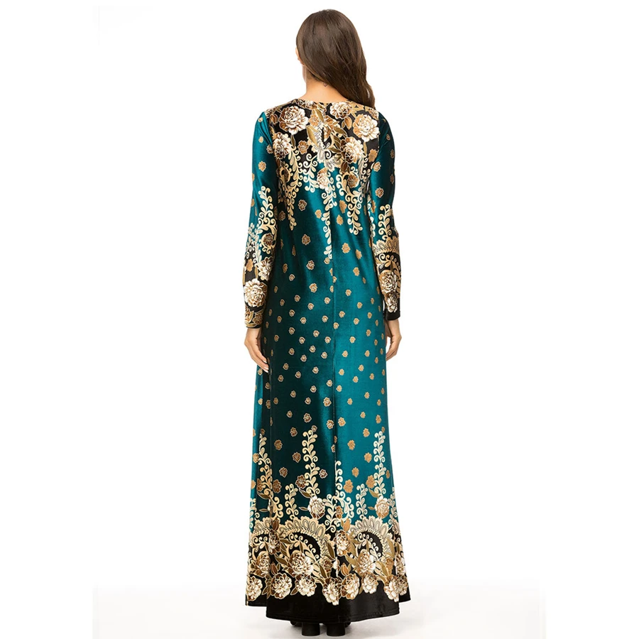 BAIBAZIN High-grade High-quality Velvet Fabric Muslim Print Woman Dress Plus size African Dresses for Women