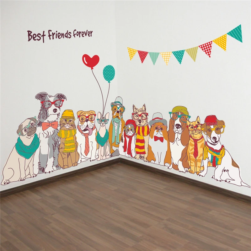 Best Friends Dogs Wall Decals 3D Effect Home Decoration Cartoon Animals