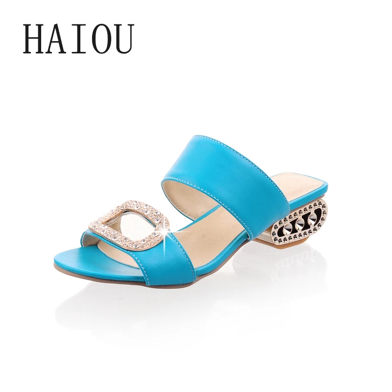 

2017 Women Sandals Summer Lady Slippers Shoes Women Low Heels Sandals Fashion Rhinestone Slides Orange Yellow Big Size 10 10.5
