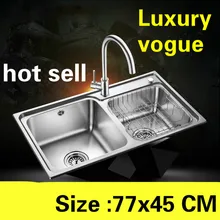 Квартира vogue кухня двойной паз раковина сделать блюда 304 нержавеющая сталь Стандартный Лидер продаж 77x45 см