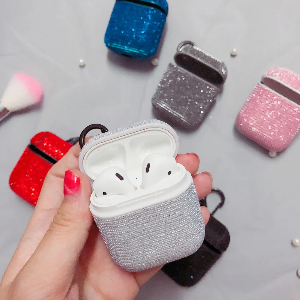 

For Apple iPhone Airpods Bluetooth Wireless Headphone Charging Earphone Cover Case Diamond Crystal Girl Protective Bag With hook