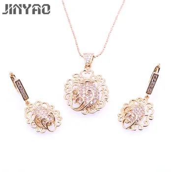 

JINYAO Fashion Champagne Gold Color Zircon Necklace Earrings Set For Women Vintage texture Wedding Party Jewelry Set bijoux