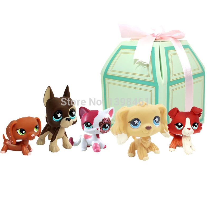 

5 Pcs/lot pet shop lps toys dog cocker spaniel great dane collie dachshund littlest cat with gift box 2291-1542-556-817-748