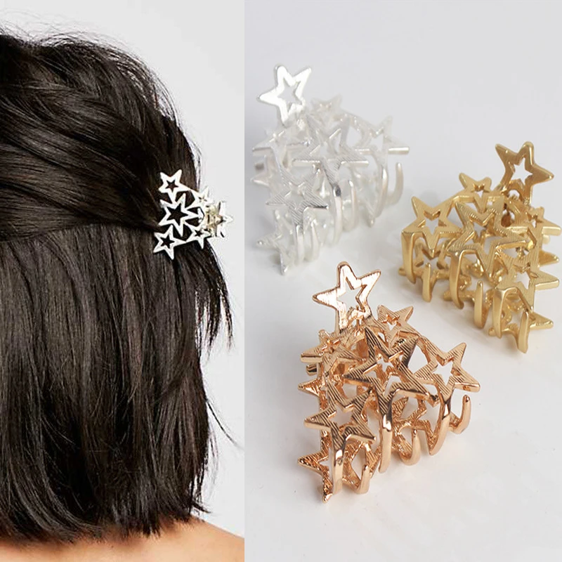 

Elegant Women Gold Silver Hair Claw Solid Color Hairpins Vintage Star Shape Hair Clips Ponytail Holder Hair Accessories