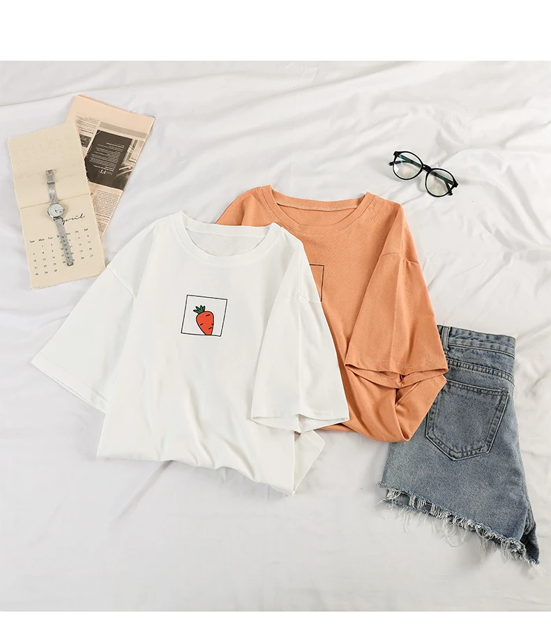 2020 Summer Short Sleeve O Neck Loose Tshirt korean kawaii fruit Printed T Shirt Women harajuku girls Tee Shirt pink white Tops