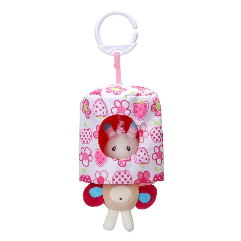 14 см Детские мультфильм животных автомобиль висит кровать Peekaboo игры Подвески Плюшевые Развивающие игрушки плюшевые куклы детей - Цвет: Pink