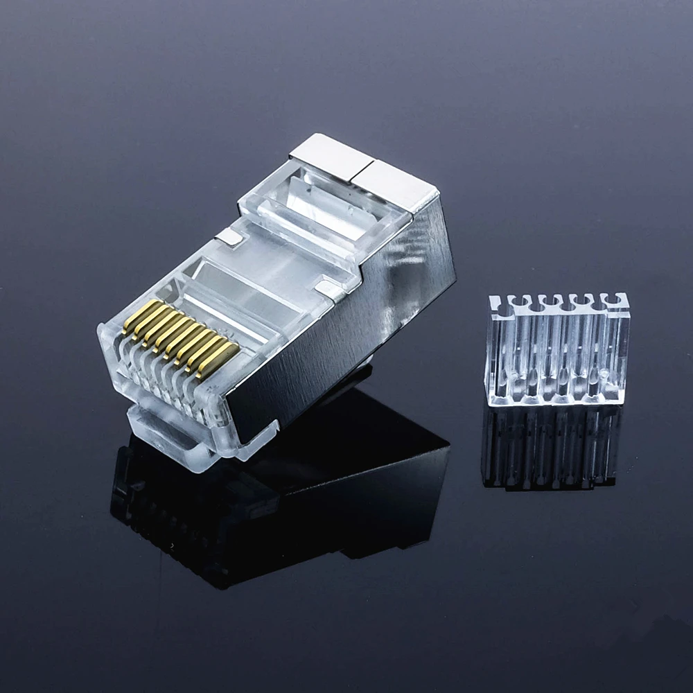 50pcs/lot Blue RJ45 connector Cat6 network connector rj45 plug split type 8P8C stp metal shielded modular terminals HY1532