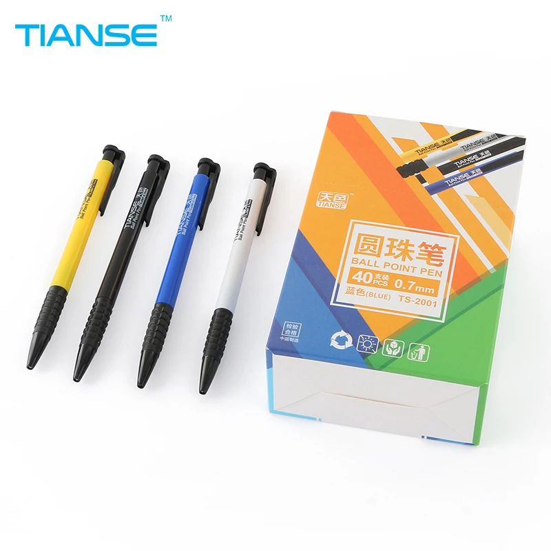

TIANSE 40pcs smooth blue ink Ballpoint Pen click and go marker writing signing 0.5mm ball point pen high quality office suppiles