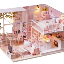 DIY Миниатюрный милый комплект для спальни, Деревянный Кукольный дом, мебель, игрушки, дом для кукол, подарки для детей, спокойная жизнь