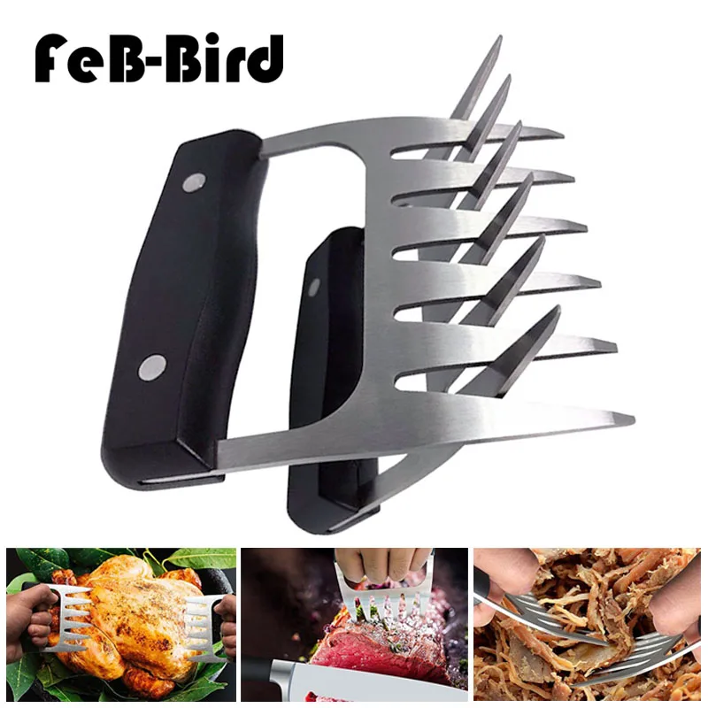 

Pair of 2 Stainless Steel Claws Barbecue Fork Tongs Pull Meat Shred Pork Clamp Roasting Fork Black BBQ Set Barbecue Tool