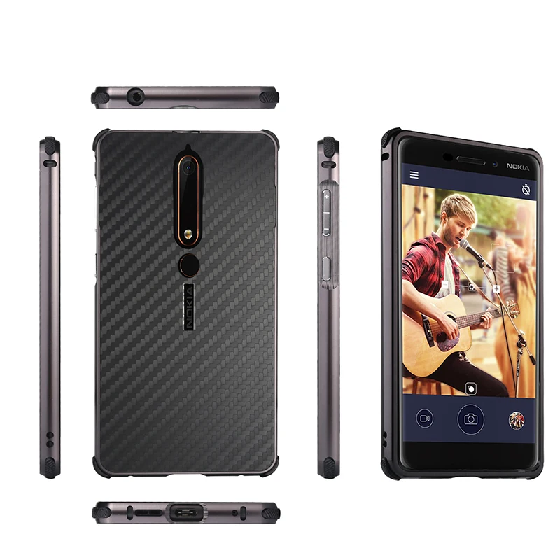 Для Nokia 6 2018 металлическая рамка бампер углеродное волокно задняя крышка Silm