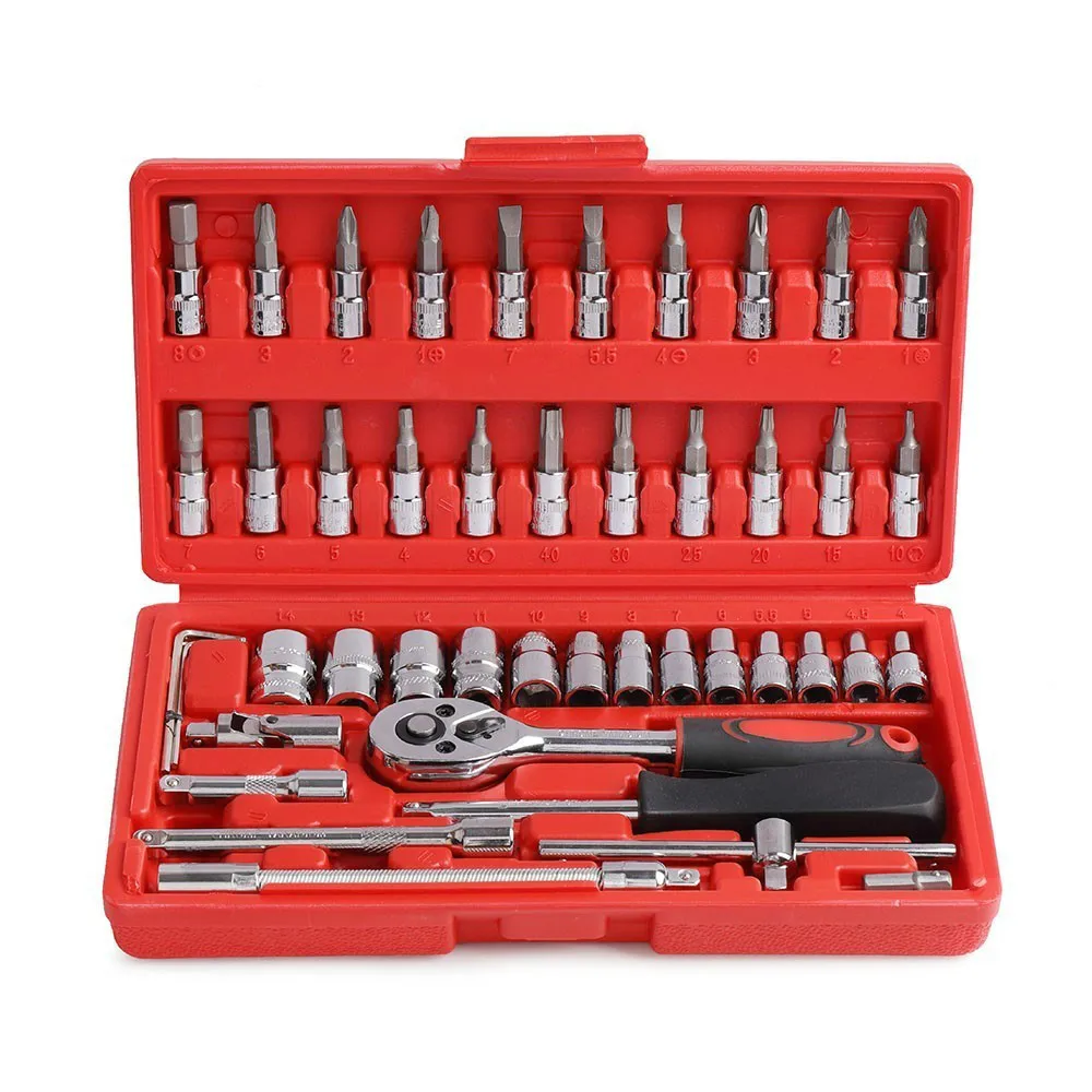 

46pc 1/4 Inch Spanner Socket Set Car Repair Tool Ratchet Wrench Set Torque Wrench Combination Bit A Set Of Keys