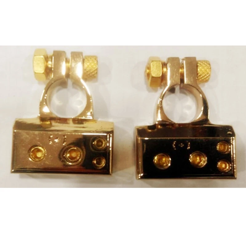Battery Terminals Car Battery Accessories 2PCS Car Battery Terminal Clip Clamp Metal Gold Plated Auto Gauge 4/8 Awg Positive Nagative