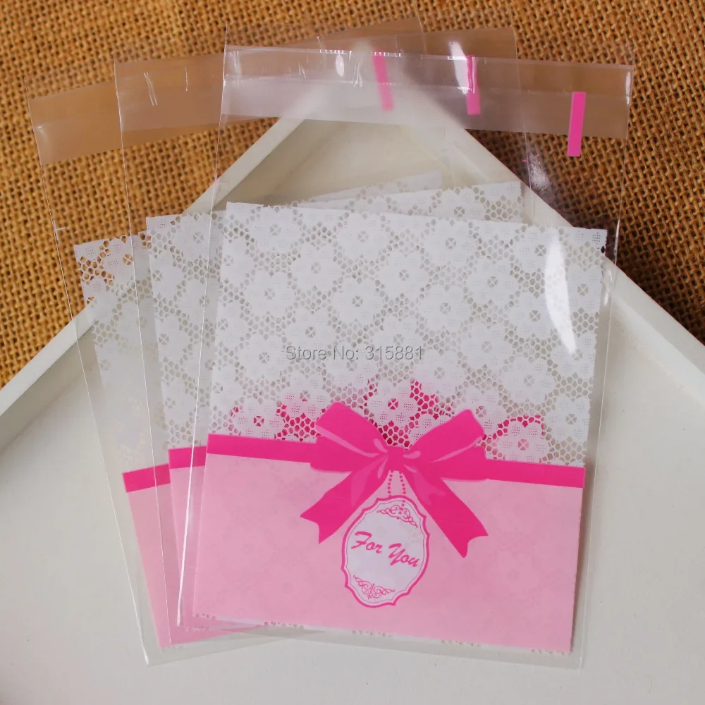 Pink bowknot Self Sealing Wrapping Bags,Cookies,Snacks,Party, Favor, Gift,Wedding Plastic Bag
