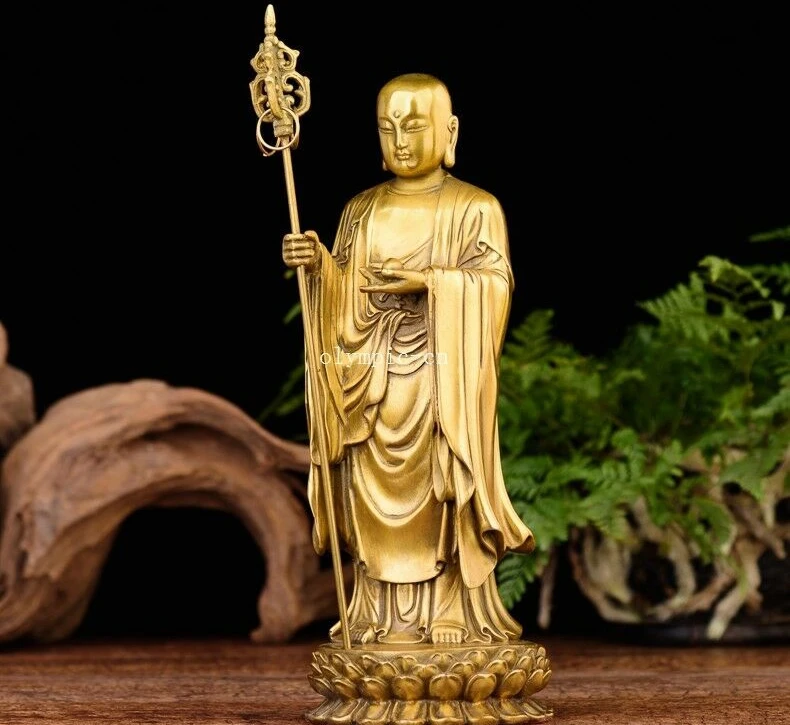 9 дюймов латунь медь резная статуя Будды бодхисаттвы ksitigarbha|Статуи и скульптуры| |