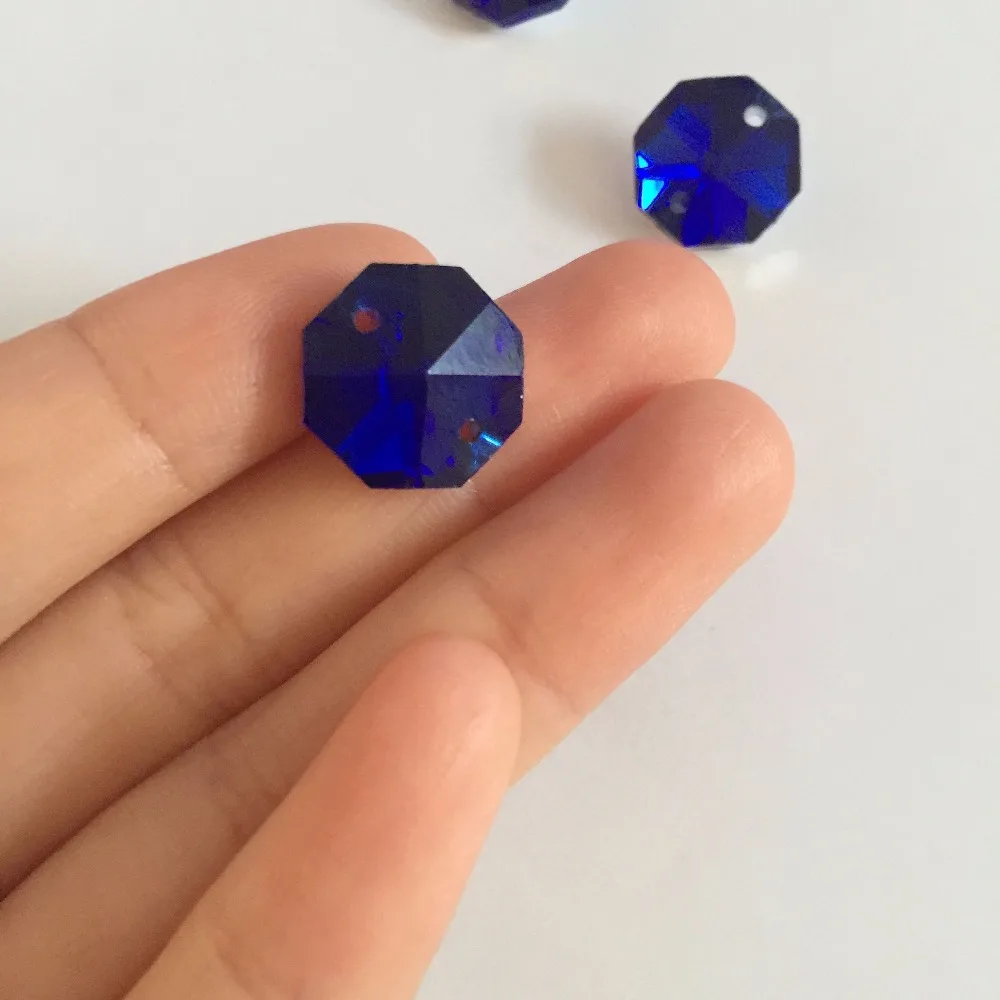 

100pcs/lot 14mm dark sapphire with silver 2 Holes Crystal Octagon Beads