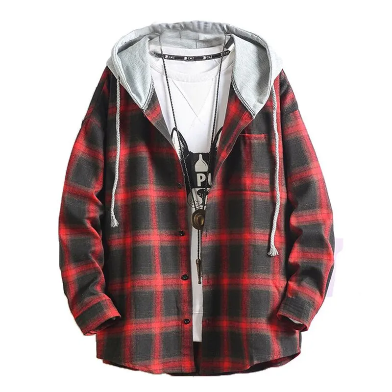 

2019 Spring and Autumn Fashion New Men's Shirt Casual Long Sleeve Hoodie Youth Male Hooded Plaid Sweatshirts Tops Coats 4XL 5XL