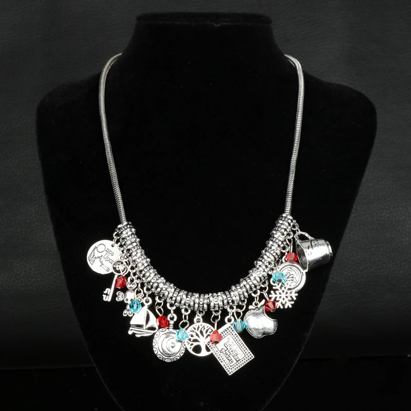 

dongsheng Once Upon a Time Necklace with Dwarf Rumpelstiltskin Dagger Regina Mills One Bite Poison Apple Charms Choker Necklace