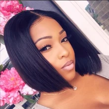 купить! Short Lace Front Human Hair Wigs Remy Full and Thick End Lace Frontal Wig Brazilian Hair Bob Wig For Black Women Лучший!