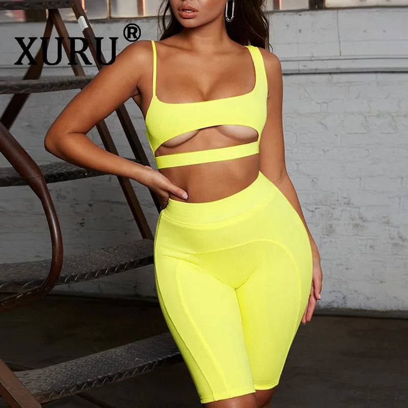 

XURU 2019 summer hot new jumpsuit two-piece sexy backless hollow exposed navel straps jumpsuit suit