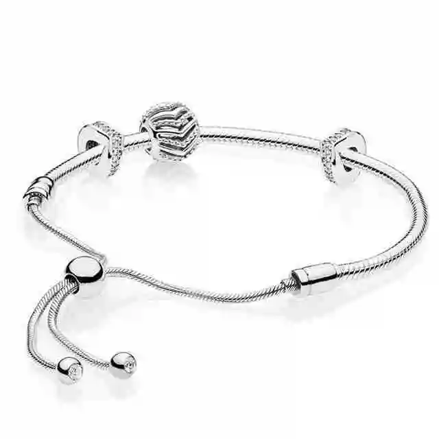 

Fanier 100% 925 Silver 2019 New Sparkling Elegant Charm Desire Frightened Mixer Time Present Pulseira Set Adjustable Size