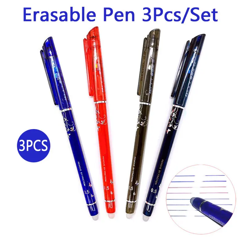 

0.5mm 3pcs/set Erasable Pen Blue/Black/Red Erasable Refill Ink Gel Pen 4 Colors Avaliable for Children's Gift Office Student