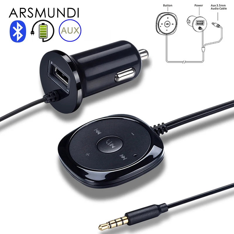 

3.5mm AUX Audio A2DP Music Receiver Bluetooth Car Kit MP3 Player Adapter Support IOS Siri Magnetic Base with 5V 2.1A USB Charger