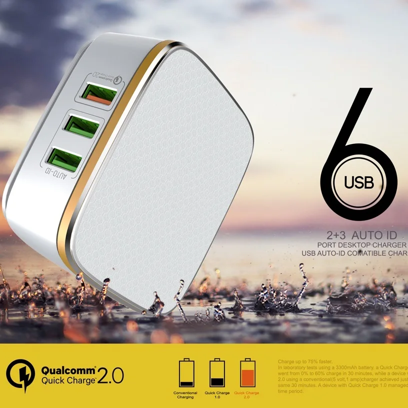 

USB Charger Quick Charge 2.0 EU 6 Ports for iPhone X 8 7 iPad Fast Wall Charger for Samsung S9 Xiaomi mi8 Huawei Phone Charger
