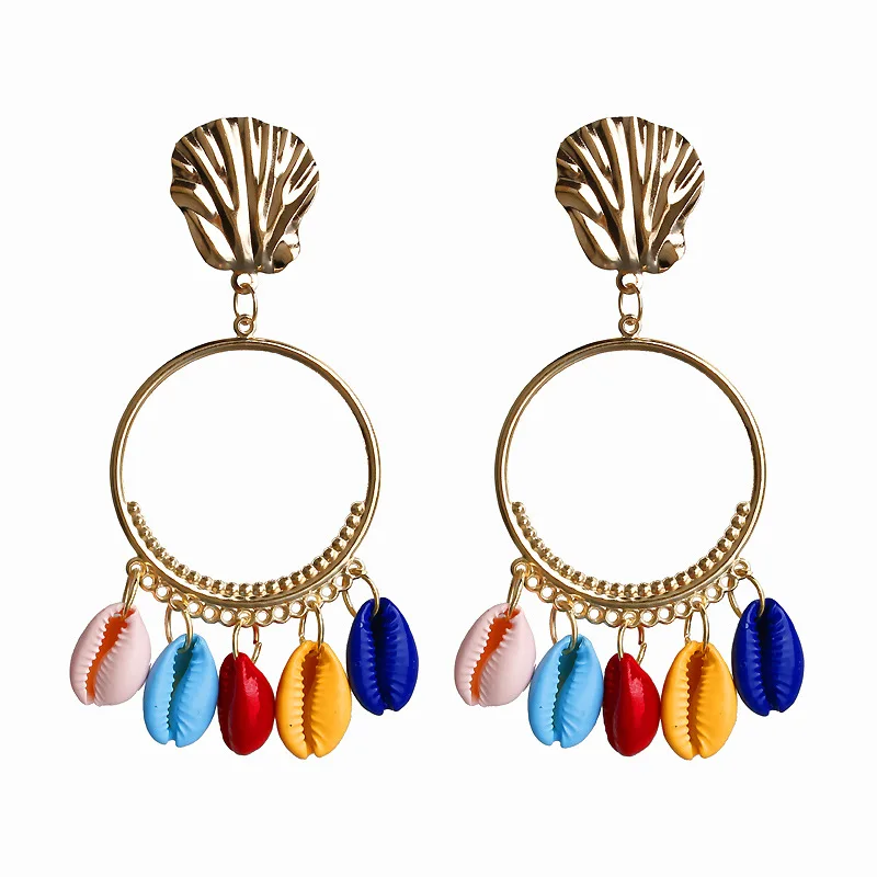 

EK724 Hyperbole Big Circle Dangle Earrings for Women Bohemian Sea Shell Drop Earrings Round Summer Dress Jewelry Wholesale