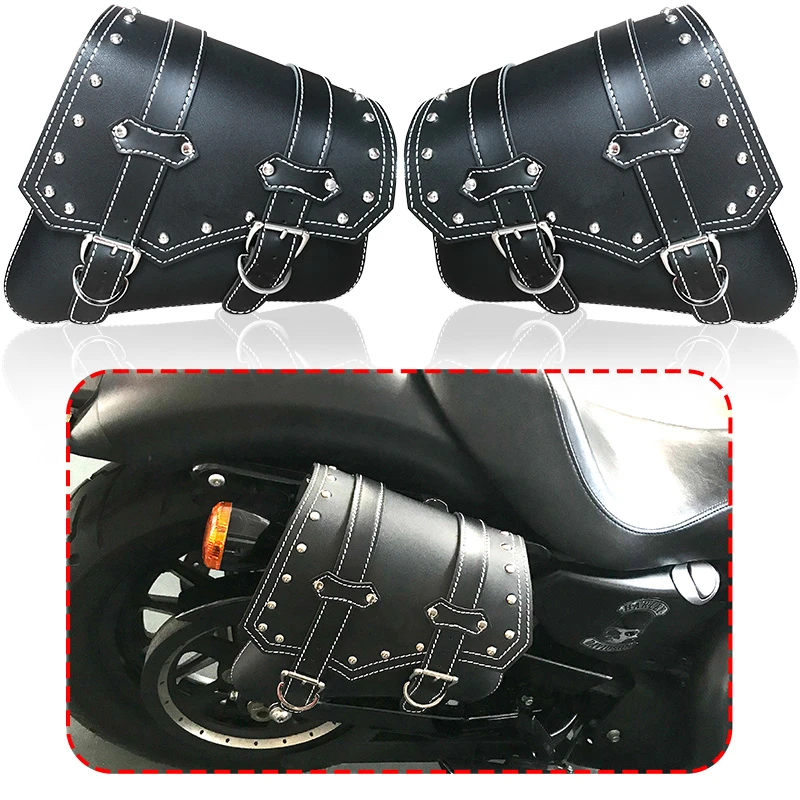 

Motorcycle Bag For Sportster XL 883 1200 Motorcycle Saddle Bags X2 Pu Leather Motorbike Side Tool Bag out door Luggage