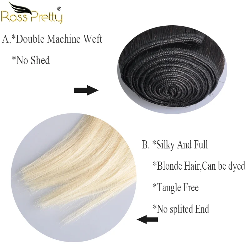 Ross Pretty Peruvian Remy Hair two tone Color Black with Blonde Straight Human Hair Extension Ombre 1b 613 Hair Weave Bundles