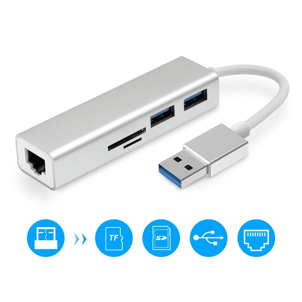 

USB3.0 to RJ45 Gigabit Ethernet Network Adapter LAN Port USB 2.0 /SD/ TF Card Reader Hub Converter for PC